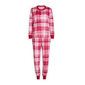 Joyspun Women Two-Piece Plaid Velour Sleepwear